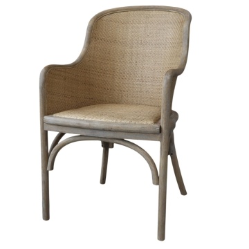 Scaun dining bej din rattan si rachita, cu aspect vintage Old French - Img 1