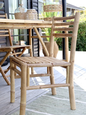 Scaun dining de exterior din bambus, natur, cu spătar din bare orizontale și șezut din lamele, 81 x 45 x 45 cm, „Lyon” - Img 5