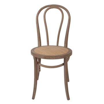 Scaun dining din lemn masiv curbat și răchită, maro, cu spătar în buclă dublă și șezut rotund împletit, finisaj patinat, 88 x 42 x 44 cm, „Josette”