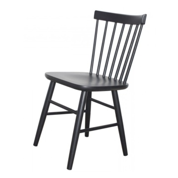 Scaun dining din lemn masiv de fag, negru, cu spătar din fusuri strunjite și traverse în H, 84 x 44 x 48 cm, „Osho”