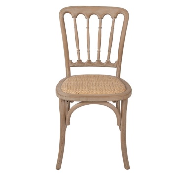 Scaun dining din lemn masiv și răchită, maro, cu spătar cu spițe strunjite și șezut împletit, finisaj patinat, 92 x 46 x 45 cm, „Honorine”