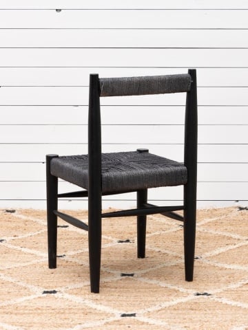 Scaun dining împletit din iută și lemn de mango, negru, cu spătar înfășurat în sfoară și picioare rotunde, 80 x 44 x 44 cm, „Gitana” - Img 2