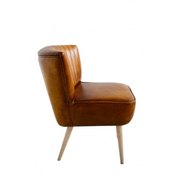 Scaun dining tapițat retro din piele naturală și lemn de fag, maro, cu spătar în canale verticale și picioare conice, 82 x 61 x 68 cm, „Marlon” - Img 4