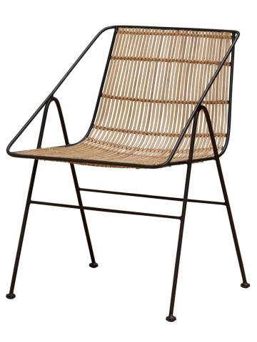 Scaun geometric din metal și rattan cu bordură decorativă neagră, "Kuro"