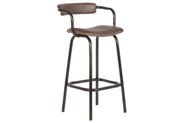 Scaun înalt de bar din metal si piele naturala, stil vintage, "Rotor"