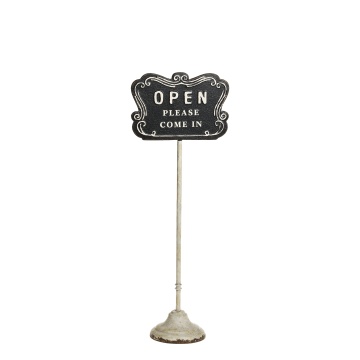 Semn „Open/Closed” pe suport, din metal cu aspect vintage, H70.5 cm