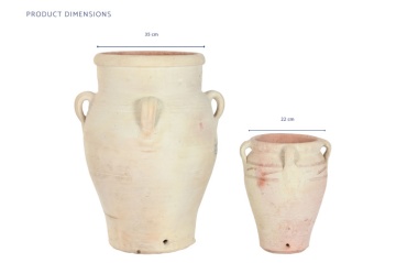 Set 2 amfore decorative din teracotă artizanală, finisaj craft alb-crem, 4 anse, 53×53×72 cm, „Jerba" - Img 7