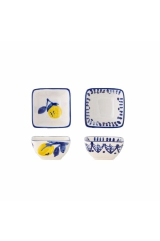 Set 2 boluri din ceramică pictate manual, design mediteranean, 8x8x4 cm, „Maxima"