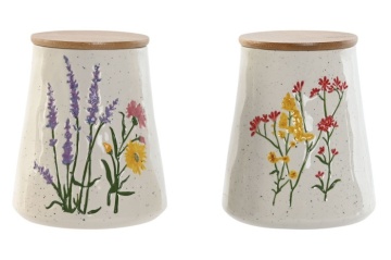 Set 2 borcane din porțelan cu capac din bambus și motive florale, 900 ml, 12,6×12,6×14,7 cm, „Bloom" - Img 2