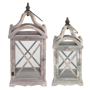 Set 2 felinare gri din lemn, aspect vintage, 73/56 cm
