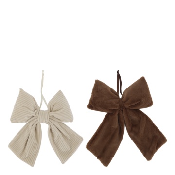 Set 2 fundițe decorative cu agățătoare din țesătură bej și maro, 36x28 cm, „Nœud"