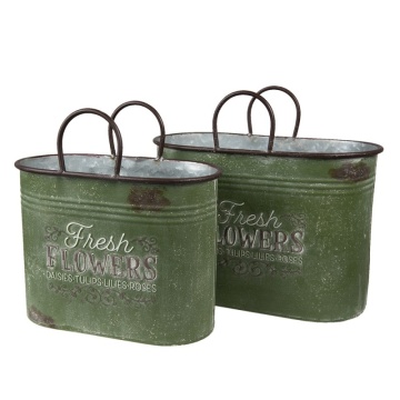 Set 2 jardiniere din metal, verde, stil french country