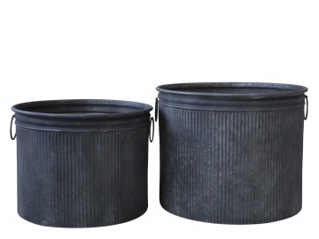 Set 2 jardiniere din zinc antichizat, aspect vintage