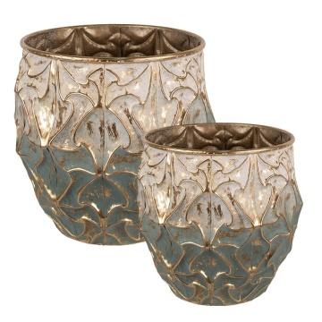 Set 2 jardiniere rotunde din metal, verde, stil boho, Ø39/Ø33 cm - Img 1