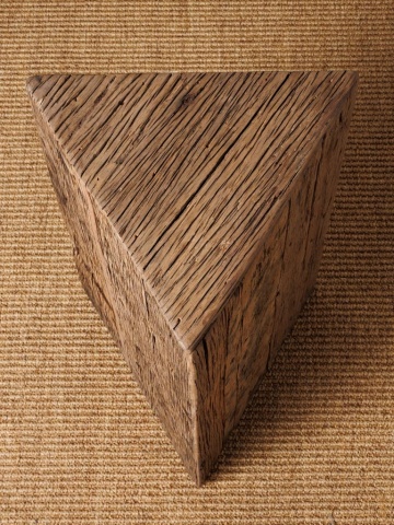 Set 2 masute laterale din lemn reciclat, cu aspect rustic, Triangle - Img 7