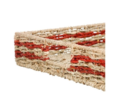 Set 2 tavi decorative, din iarba de mare, H7 cm, Damier Red - Img 5