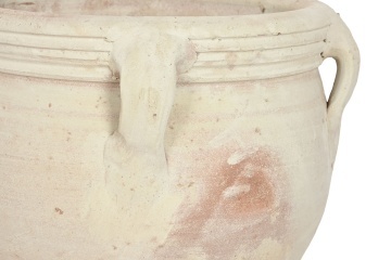 Set 3 ghivece decorative din teracotă artizanală, finisaj craft alb-crem, cu 4 anse fiecare, 45×45×38 cm, „Jerba" - Img 2