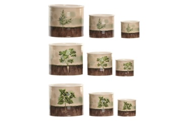 Set 3 ghivece decorative pentru plante aromatice din ceramică, 13,5×13,5×11,5 cm, „Herboria"