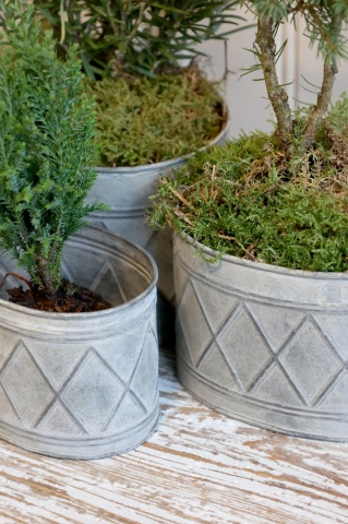 Set 3 ghivece decorative vintage din metal, finisaj zinc antichizat - Img 3