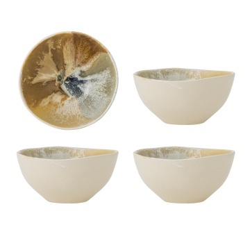 Set 4 boluri din ceramică artizanală, maro antichizat, finisaj patinat, 15×8 cm, „Lacey" - Img 1