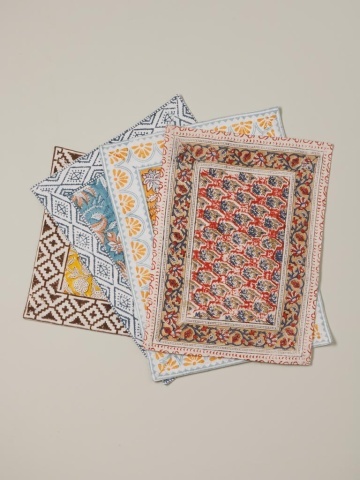 Set 4 protectii pentru masa, din bumbac, Blockprint - Img 2