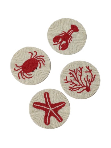 Set 4 suporturi pentru pahare, din margele, Sea
