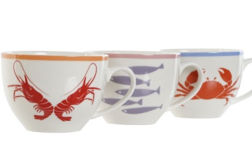 Set cană și farfurioară din porțelan cu motive marine, 220 ml, 12×9×7 cm, „Aigua" - Img 2