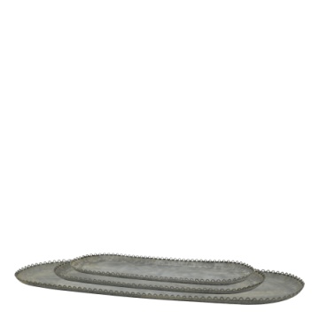 Set de 3 tăvi din metal cu margine decorativă tip dantelă, finisaj zinc antichizat
