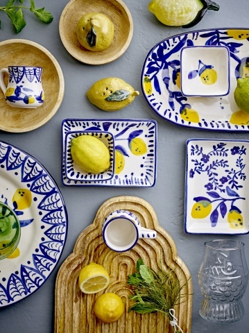 Set solniță și pipernița din ceramică galbenă în formă de lămâi, cu tavă în formă de frunză, 25,5×8,5×11 cm, „Limone" - Img 4