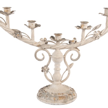 Sfesnic 7 lumanari, alb, din metal, cu aspect vintage, 58x16x37 cm - Img 3