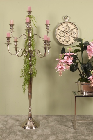 Sfeșnic de podea din aluminiu, argintiu, candelabru înalt cu 9 brațe, pentru lumânări lungi, finisaj nichelat, 182 x 80 cm, „Opéra” - Img 2