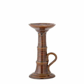 Sfeșnic din ceramică, maro, siluetă sculpturală, glazură reactivă cu nuanțe unice, 18 x 9,5 cm, „Rigby”