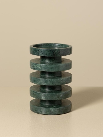 Sfeșnic din marmură verde cu textură naturală, discuri circulare suprapuse, finisaj glazurat, 15×10 cm, „Pilier" - Img 4