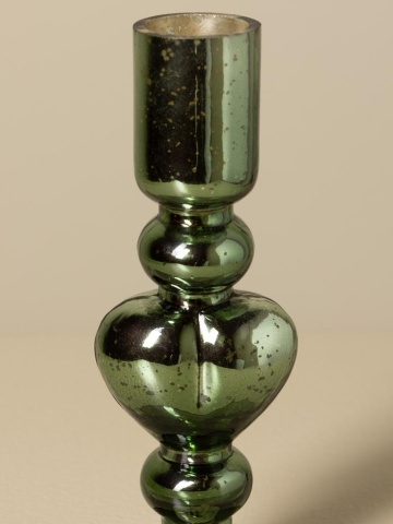 Sfeșnic din sticlă cu inimă sculptată, verde-maro, finisaj lucios, 17×8 cm, „Coeur Vert" - Img 5