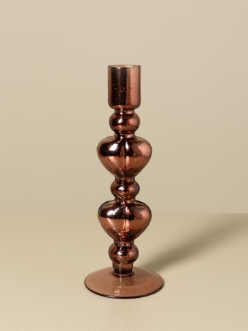 Sfeșnic din sticlă cu inimi sculptate suprapuse, maro-argintiu, finisaj lucios, 23×8 cm, „Cœur" - Img 2