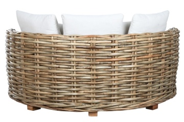 Sofa rotundă din rattan și lemn solid de mahon, cu perne albe, "Oasis" - Img 4