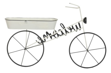 Stand decorativ alb din metal, cu jardinieră stil "Vintage Bicycle" - Img 4
