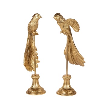 Statuetă decorativă din polirășină, auriu, pasăre pe suport, 49,5 x 24 x 18 cm, „Phénix” - Img 4