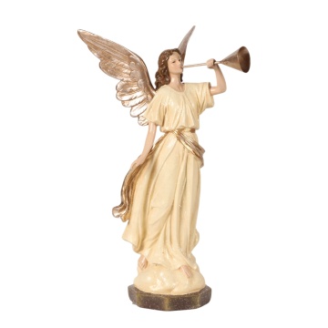 Statuetă decorativă din polirășină, crem, înger, detalii aurii, 40,5 x 21 x 16,5 cm, „Raphaël”