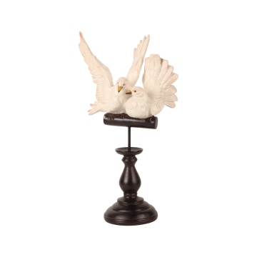 Statuetă decorativă din polirășină, două turturele crem pe stinghie maro, finisaj antichizat, 48 x 25,5 x 19 cm, „Tourterelle”