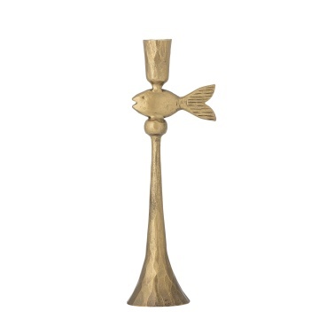 Suport lumânare din alamă, cu finisaj antichizat și detaliu sculptural de pește, 9x28 cm, „Capet"