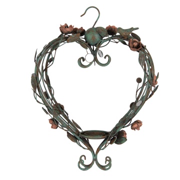 Suport lumanare, verde, din metal, cu agatatoare, in forma de inima, 43x22x60 cm, Heart