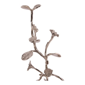 Suport pentru bijuterii din alamă, argintiu, în formă de ramură cu flori și tăviță rotundă, finisaj nichelat, 25 x 11 cm, „Bijoutière - Img 3