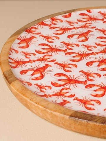 Tava pentru prajituri, din lemn de mango, cu capac din sticla, D30cm, Lobsters - Img 4