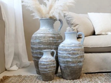 Vază decorativă cu mâner, stil rustic artizanal, culoare naturală teracotă, din ceramică, „Aurelia” - Img 2