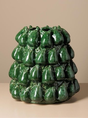 Vază decorativă din ceramică glazurată, model cu pere verzi, H30/D35 cm - Img 3