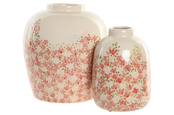 Vază decorativă oriental pictată manual alb cu accente multicolore din ceramică cu structură din ceramică, "Floraya" - Img 5
