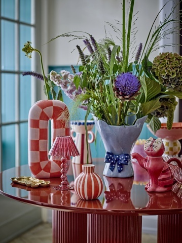 Vază din ceramică artizanală, albastru, cu formă ondulată și fundiță decorativă cu buline, 19,5x28,5 cm, „Belivia" - Img 2