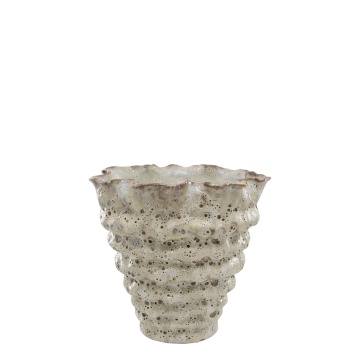 Vază din ceramică crem antichizat cu striații, H21/D21.5 cm