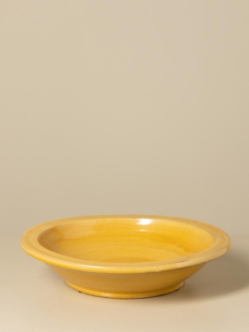 Vază din ceramică galbenă cu farfurie, set 2 piese, cu detalii sculptate în relief, 24 x 30 cm, „Soleil” - Img 7
